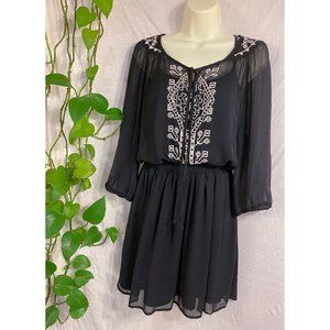 Teeze Me | Black Embroidered Peasant Style Dress